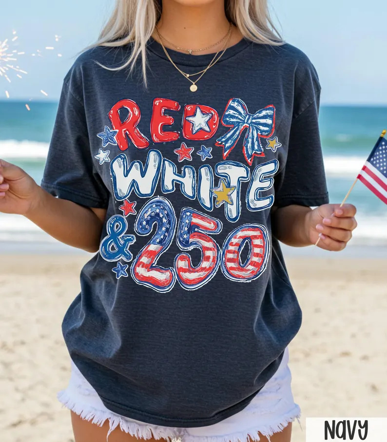 Red White And 250 Shirt Preppy Patriotic America Flag Tee
