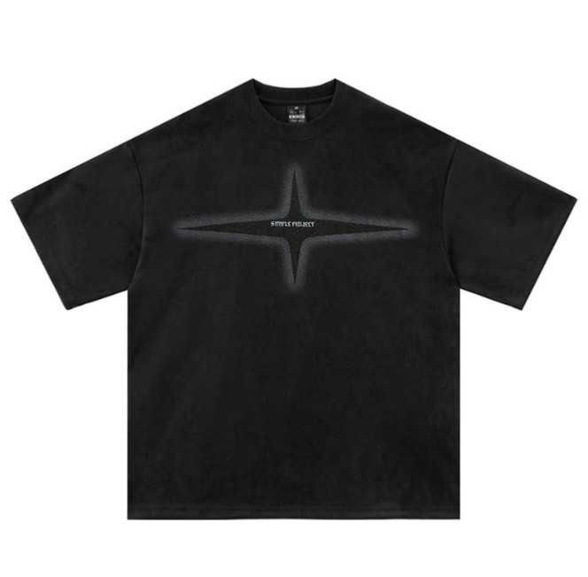 Star letter printed suede short sleeved shirt_Casual Retro street wear