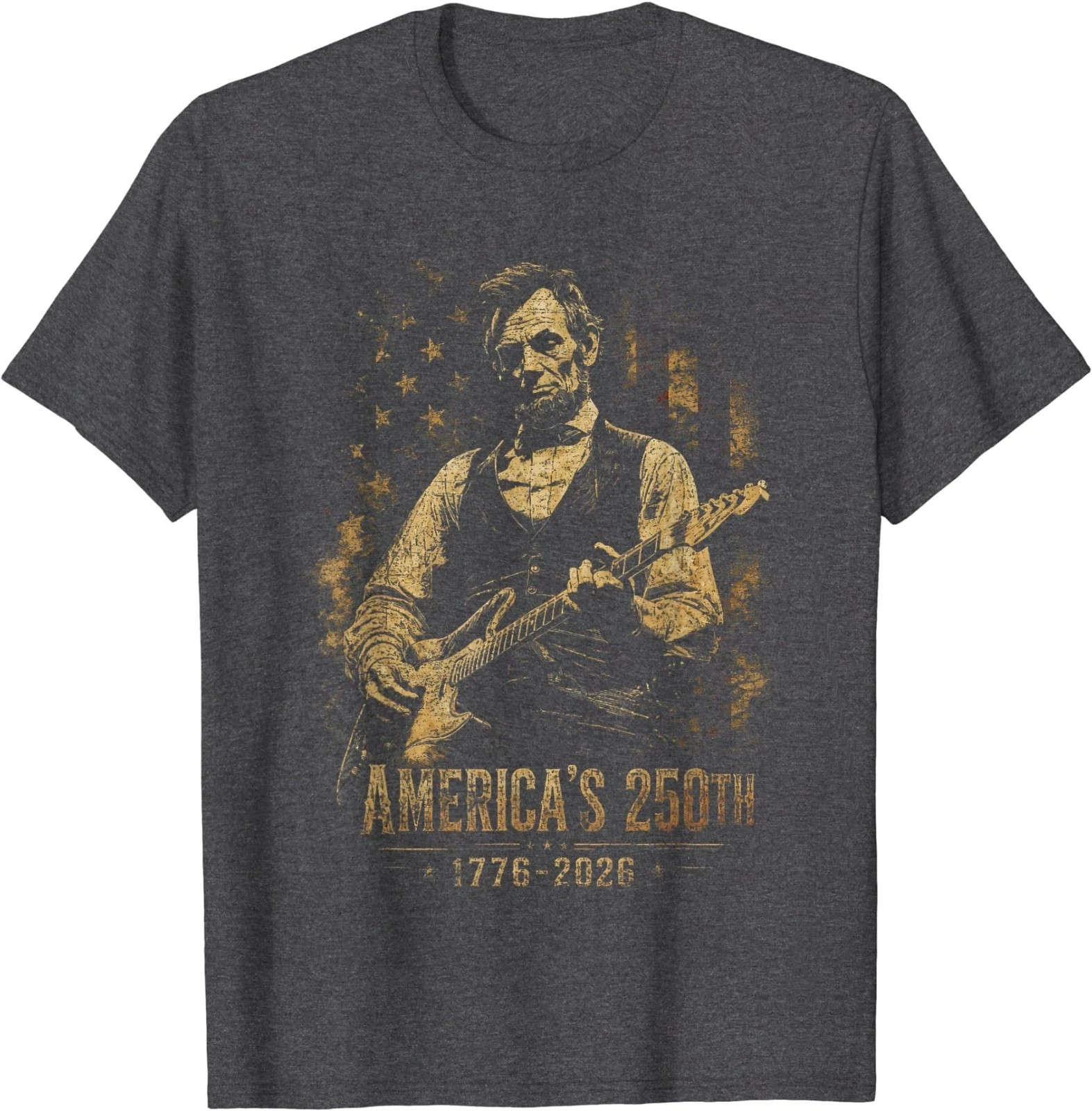 America's 250th Abraham-Lincoln Playing Guitar Retro Vintage T-Shirt gallery
