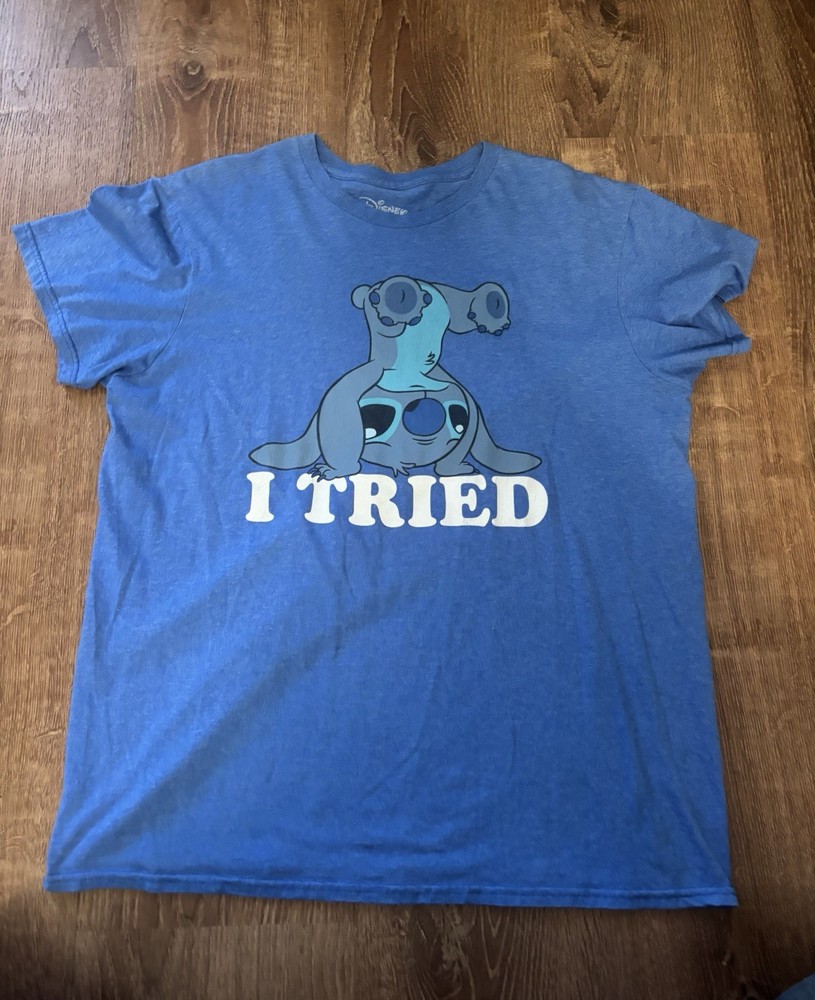 Disney Lilo & Stitch I Tried Blue Short Sleeve Cotton Blend T-Shirt Men’s L