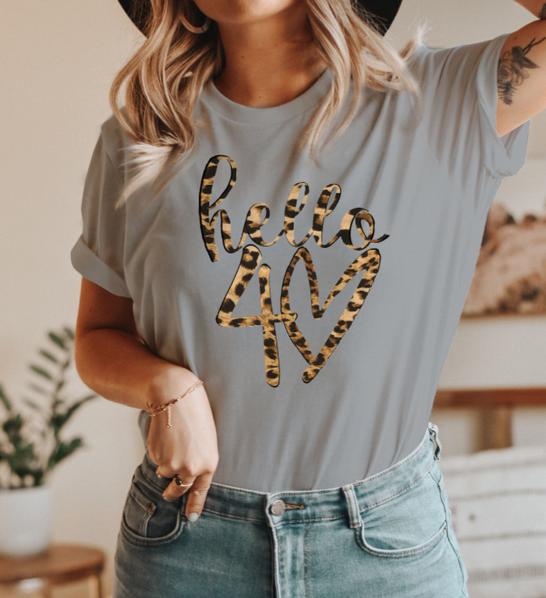 Hello 40 Leopard Tee Personalized 40th Birthday Gift for Mum UK Style gallery