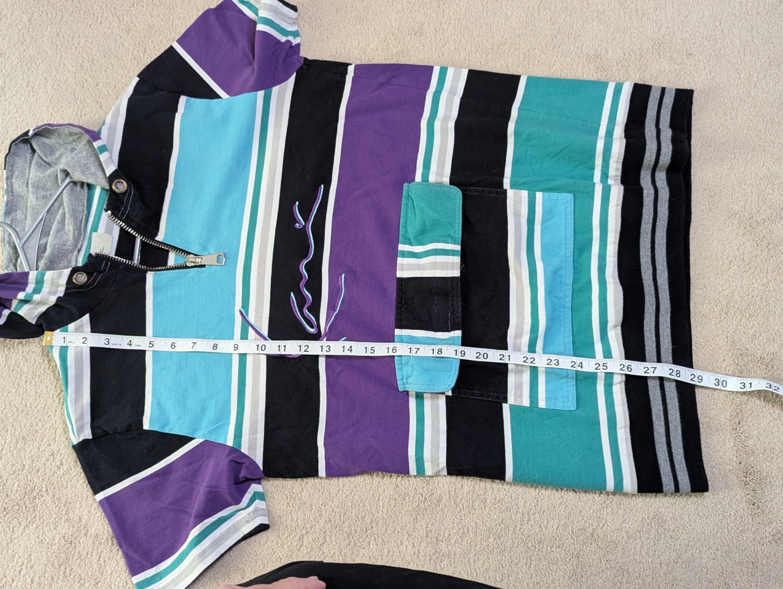 Kani size Large 80s style Surfer Stripe Kangaroo Pocket Cover Up Hooded T Shirt gallery