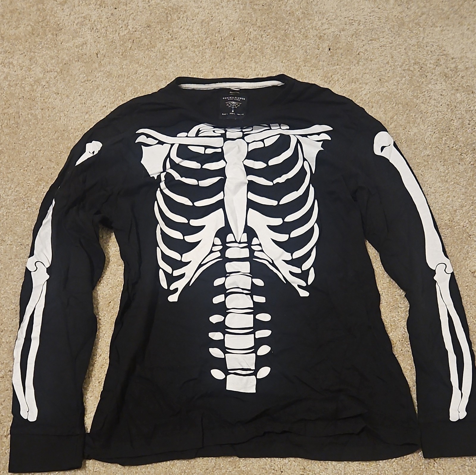 Denim & Flower Ricky Singh Men’s Black Long Sleeve Crew Neck Skeleton Tee L