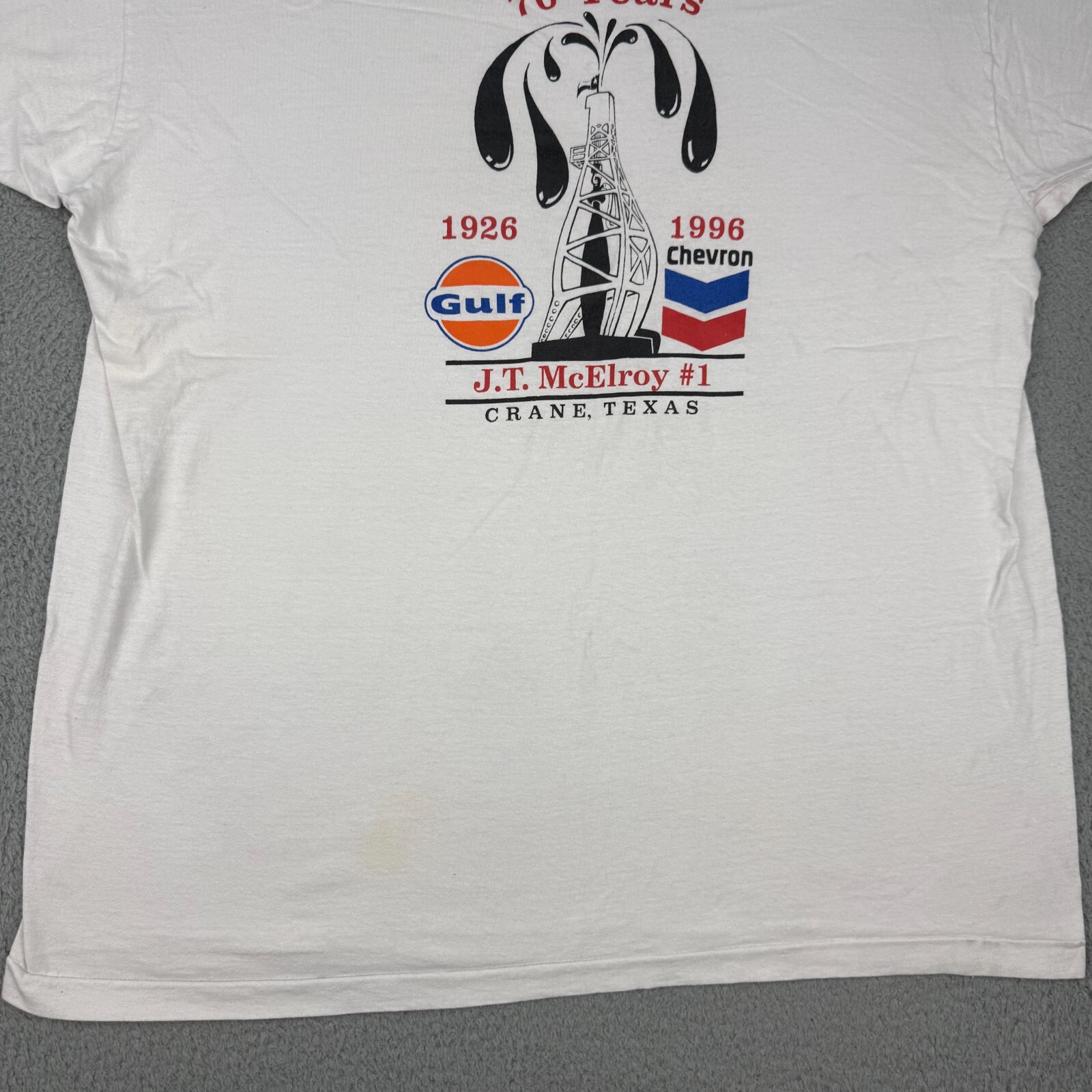 Vintage Texas Oil Shirt Adult 3XL White Gulf Chevron JT McElroy Crane TX gallery