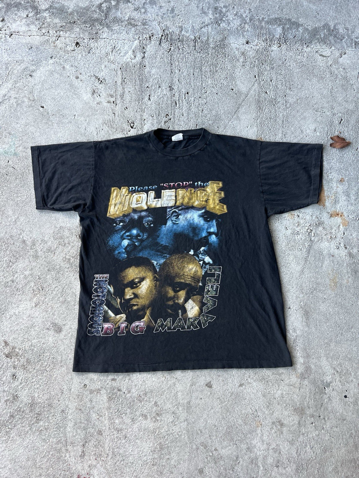 Vintage 90s black Tupac And Biggie Stop The Violence Rap Tee Single Stitch