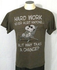 Peanuts Brown Large T-Shirt Snoopy Hard Work Never Hurt Anyone 50 50 Blend