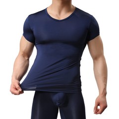 Men’s Ultra Thin Sheer Undershirts Man Ice Silk Mesh See Through Basics Shirts