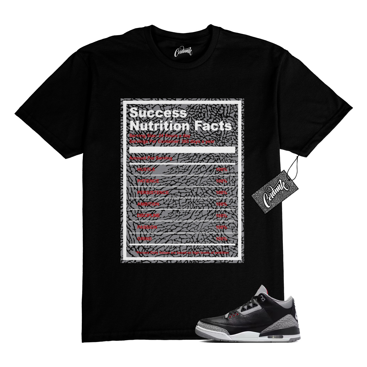 3 Cement Fire Red Cement Grey Elephant Print White Black T Shirt to Match SUCC gallery
