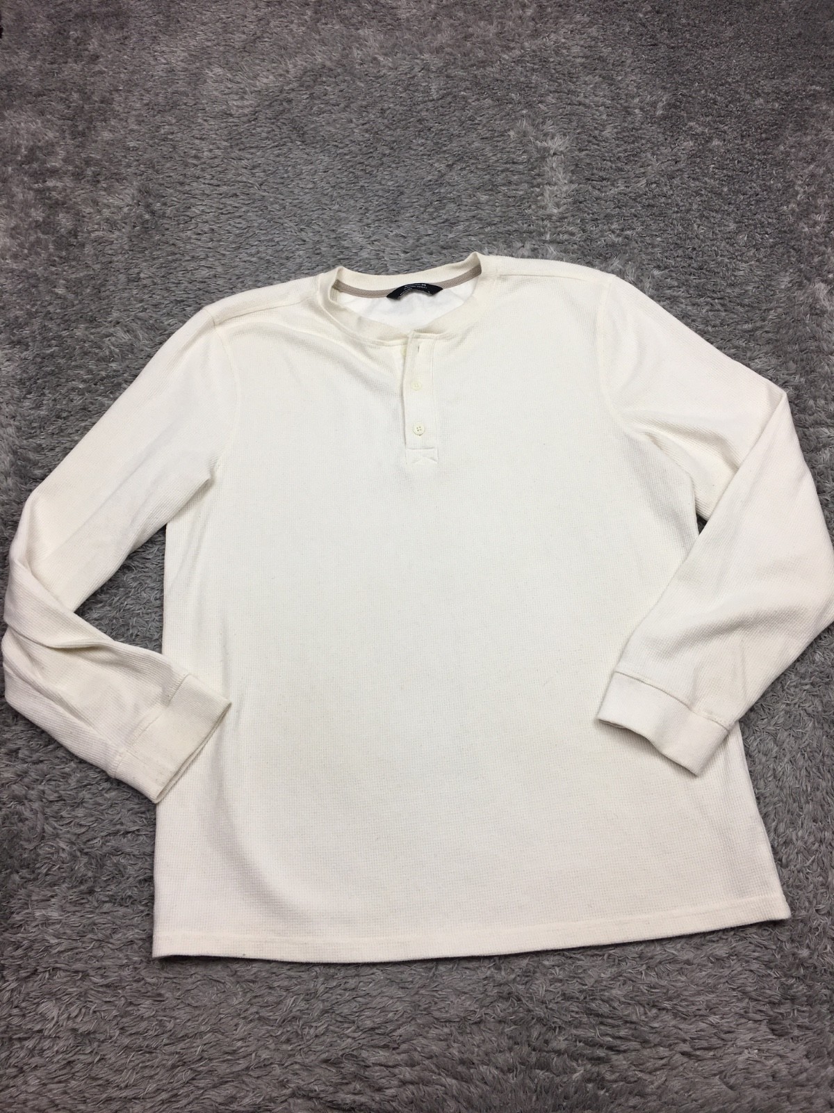 Members Mark Thermal Henley Shirt Mens Size XL Off White Long Sleeve Cotton