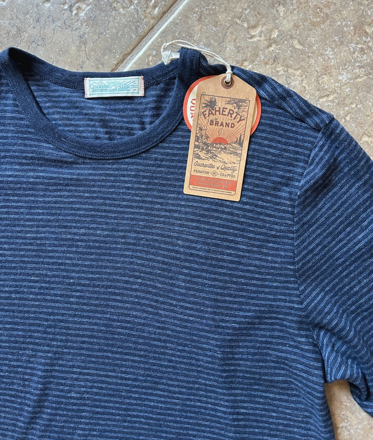 Faherty Vintage Chambray Tee T Shirt Men's XL Navy Cove Striped $78 NWT gallery