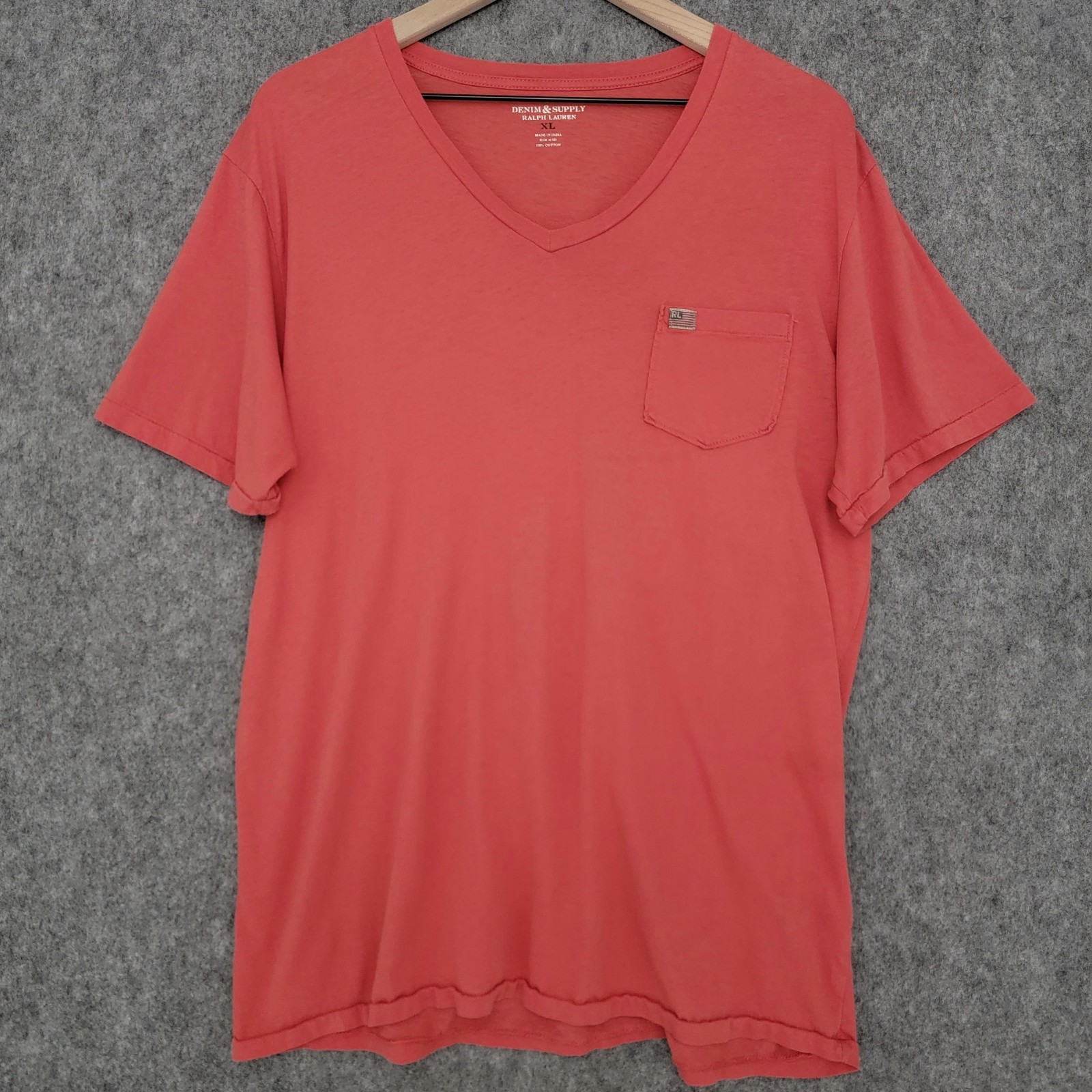Denim & Supply Ralph Lauren Shirt Mens XL Red Orange V-Neck Pocket Cotton Flag gallery