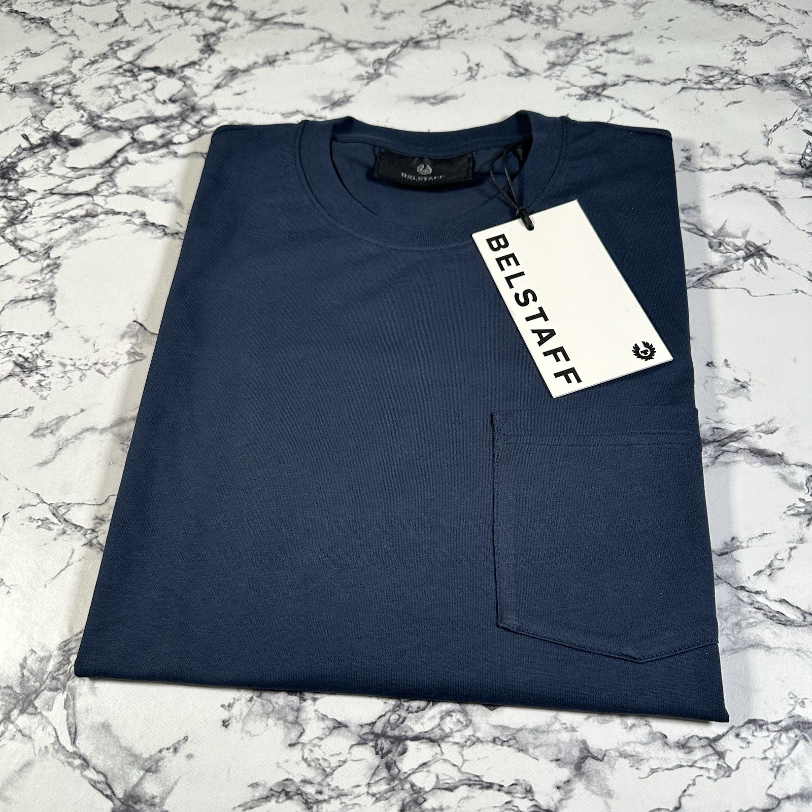 BELSTAFF Mens Deep Navy Blue Thom Pocket T Shirt SIZE SMALL BNWT Authentic