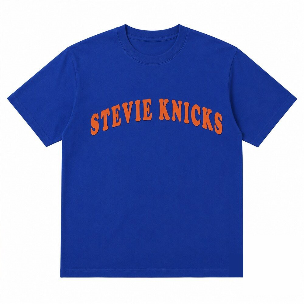 Stevie Knicks Shirt 2026 Game 4 Orange Text Royal Blue Graphic Men Women Tee gallery