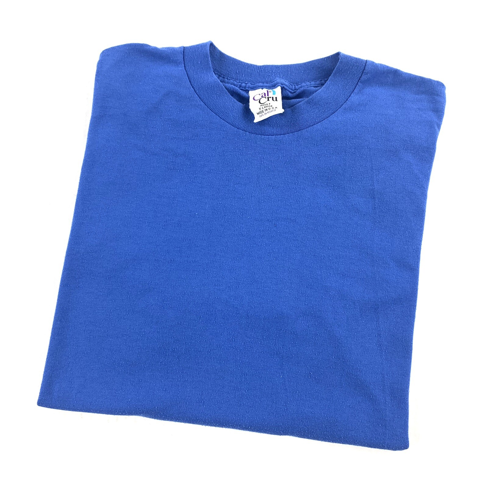 Vintage 90s Cal Cru Single Stitch Blank Blue T Shirt XL Made In USA 50/50 gallery