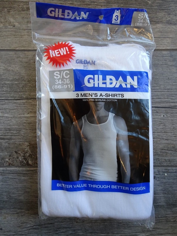 NEW Men’s Gildan 3-Pack A-Shirt – White – Small, Medium, 3XL
