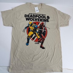 New Deadpool & Wolverine Graphic T Shirt Large Beige Marvel Movie Tee NWT