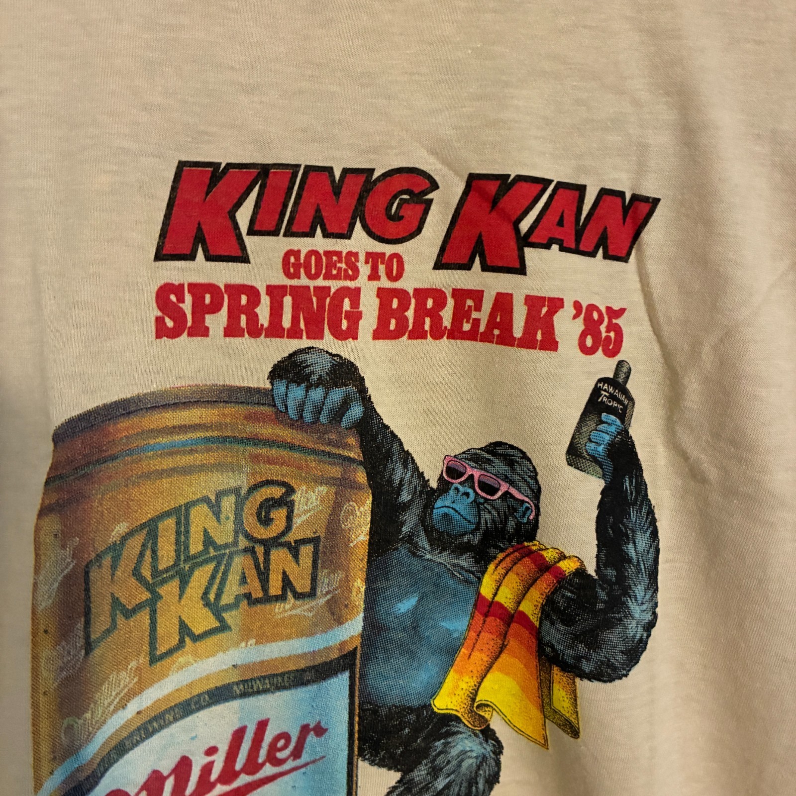 Vtg 80s Miller High Life Beer Spring Break 85 Shirt M Paper Thin USA Gorilla Tee gallery