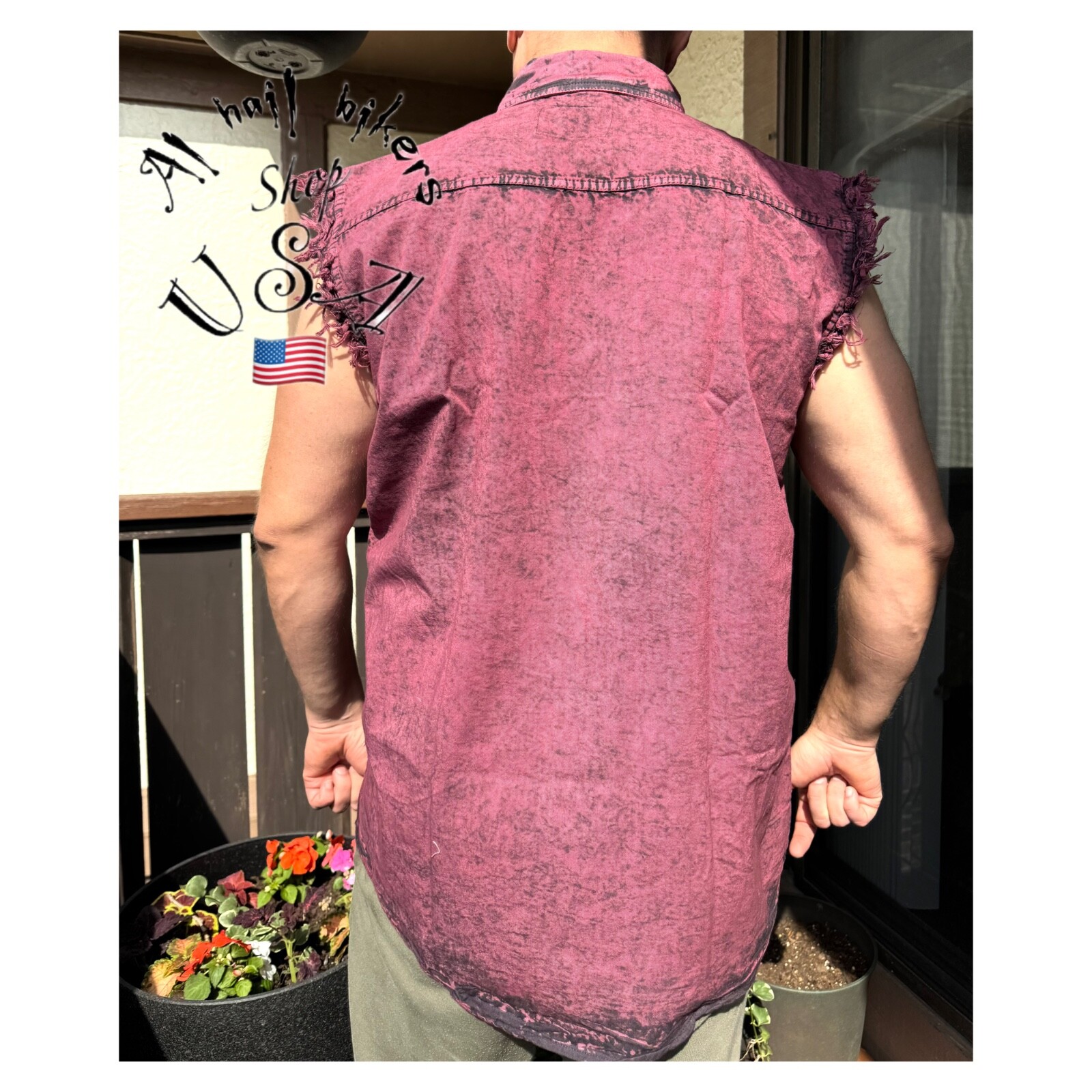 Mens Biker Cotton Vest. Cotton Mens Shirt. Cutoff Frayed Sleeves gallery