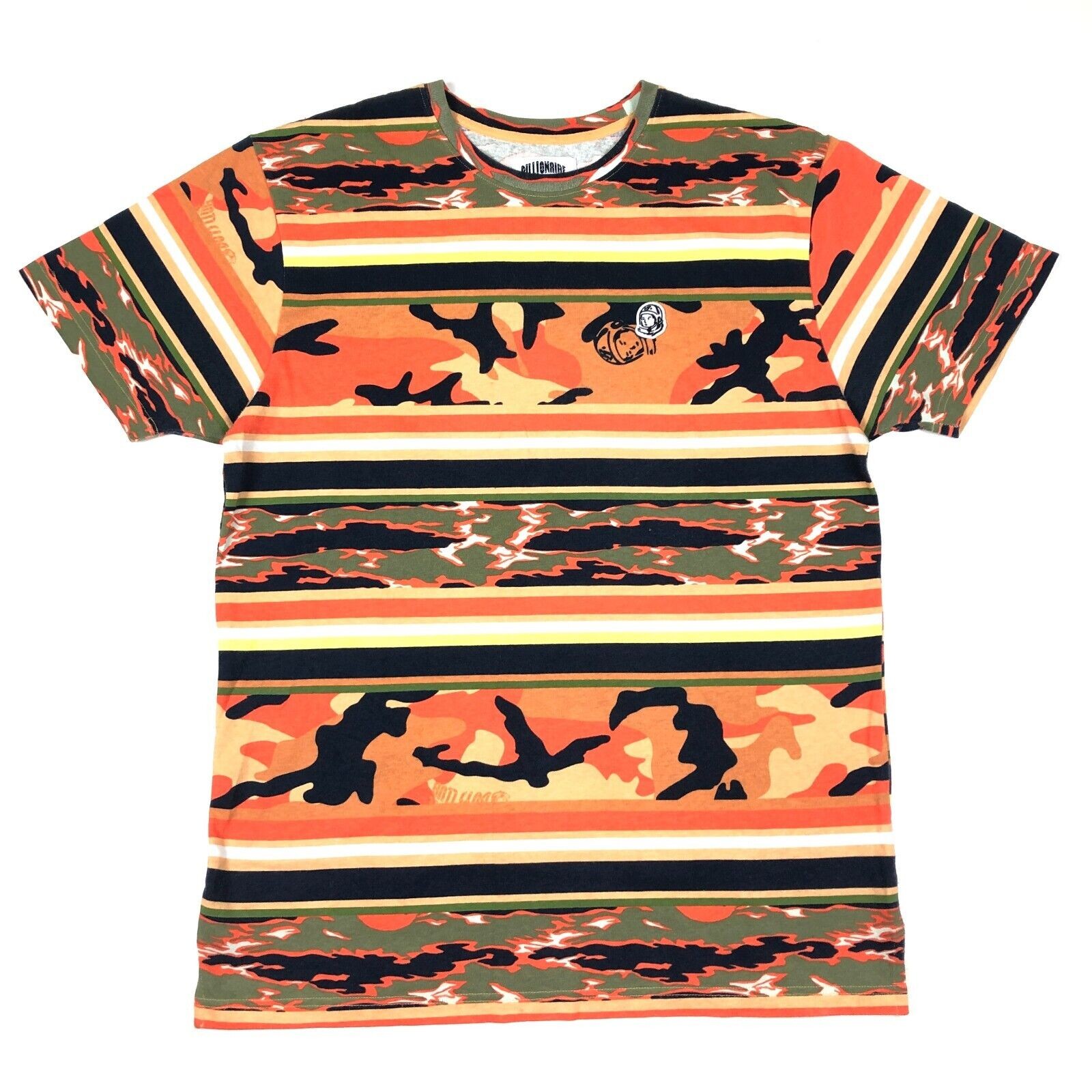 Billionaire Boys club Striped Multicolor Orange Green Camo Tee T Shirt XL B3