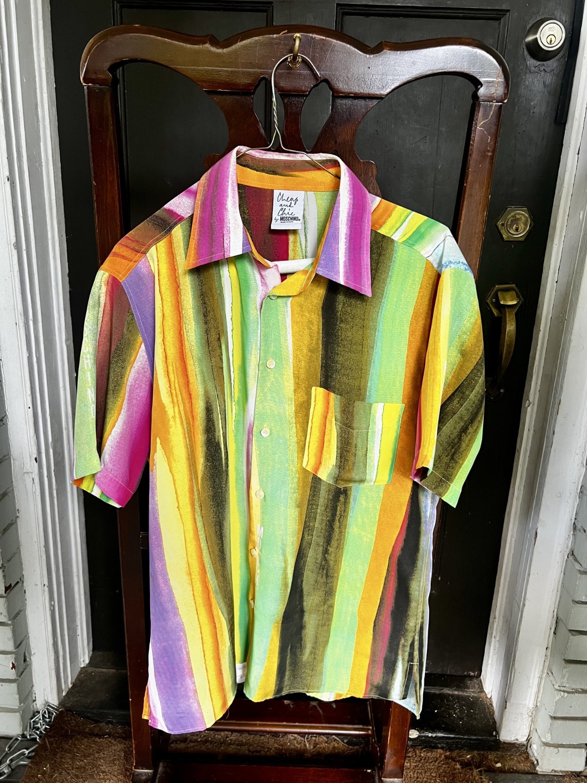 Vintage Moschino Cheap & Chic 2 piece multi-color striped pants/button-up shirt gallery