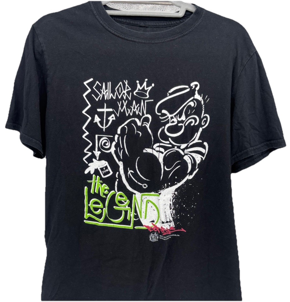 Popeye Men's M Black Graphic Print Crew Neck Short Sleeve Cotton T-Shirt Iconic gallery