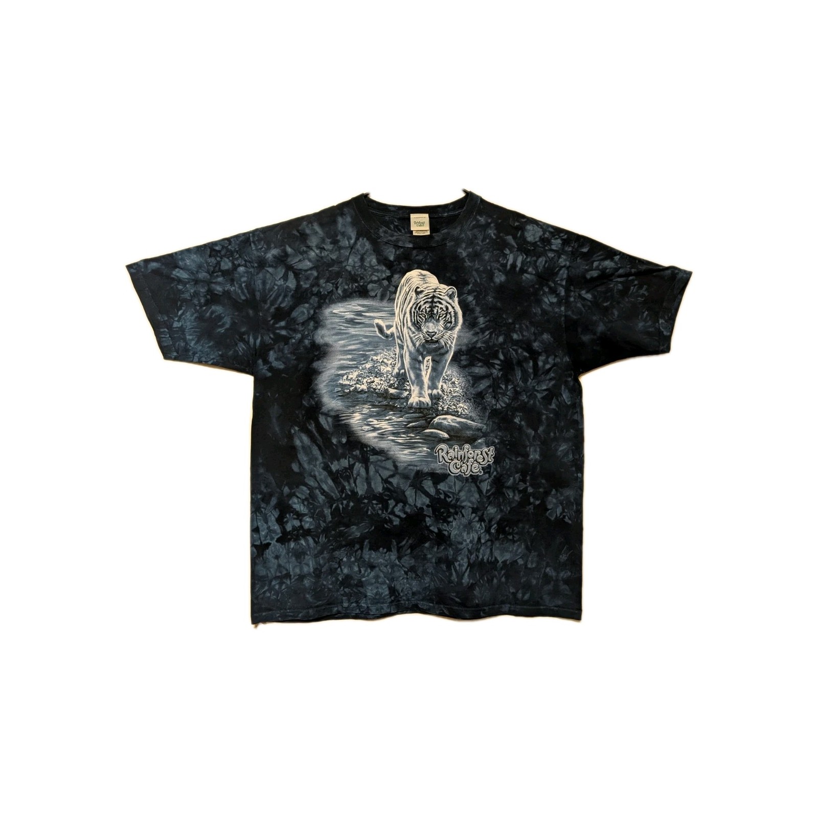 Rainforest Cafe By The Mountain Men's T-shirt Blue Vintage White Tiger 2XL 5902 gallery