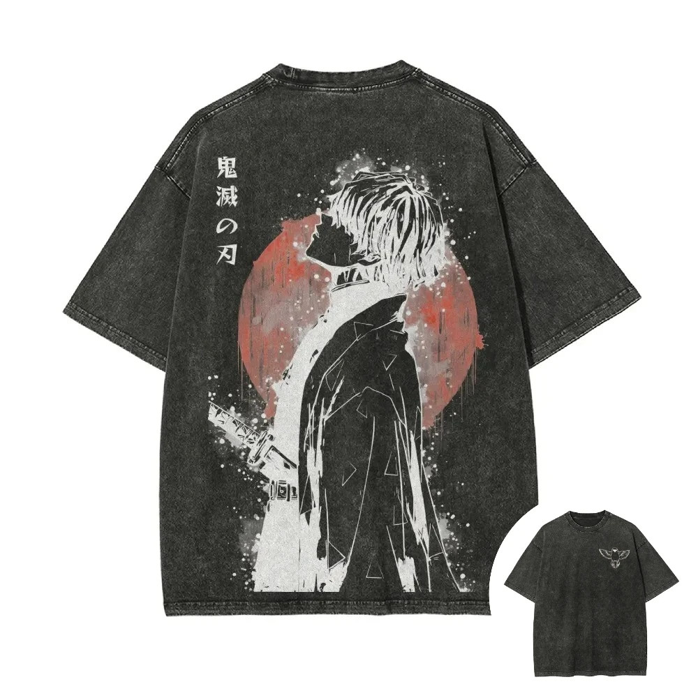 Demon Slayer Zenitsu Agatsuma Acid Wash Graphic T Shirt Anime Back Print M-3XL gallery