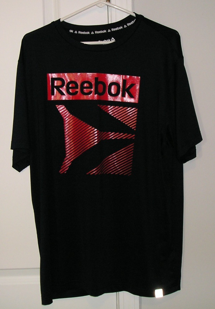 REEBOK MEN'S GRAPHIC NAVY BLUE (SS) POLYESTER/SPANDEX CREW NECK T. SHIRT~NICE! gallery