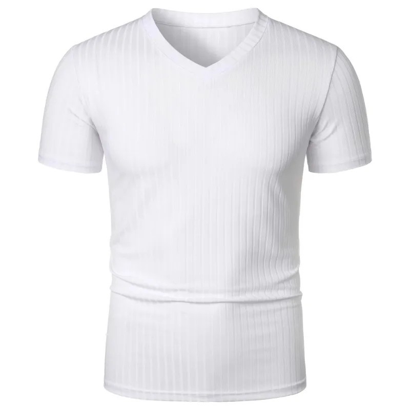 Summer Men Muscle V-Neck T-Shirt Ribbed Stretch Workout Gym Streetwear Tee Gift gallery