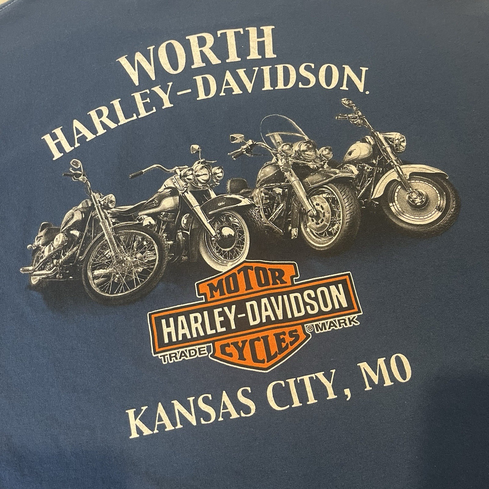 Harley Davidson Large Blue Long Sleeve Graphic T Shirt Kansas City Flames Clean gallery