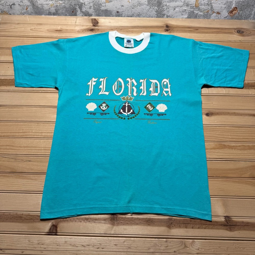Vintage 90s Florida Nautical Anchor Shells Graphic Souvenir T-Shirt USA – Large