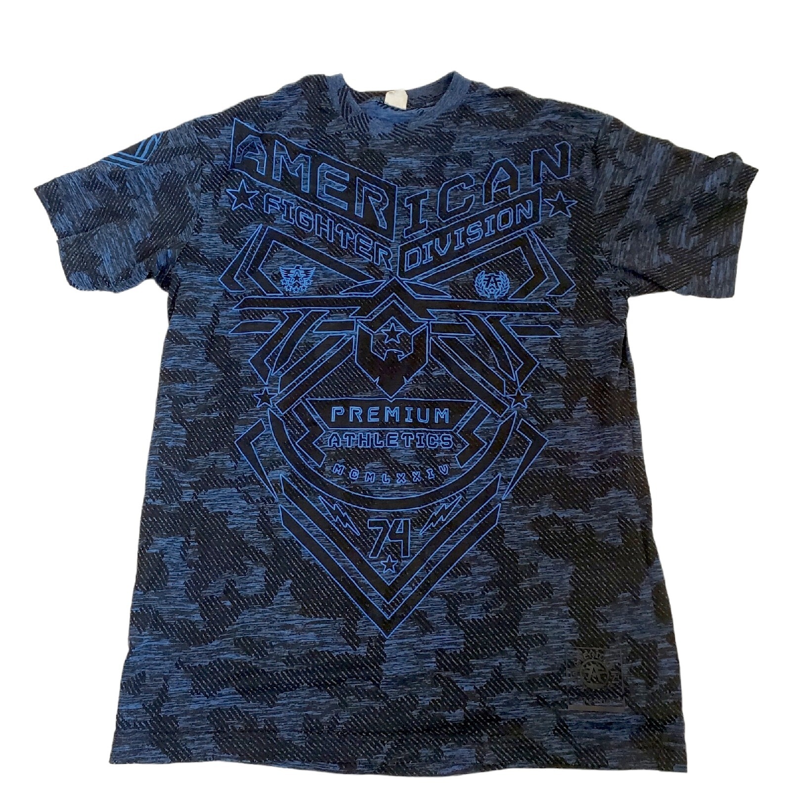 VTG 90s American Fighter Blue Black Training T Shirt Fitted Semi-sheer UFC MMA gallery