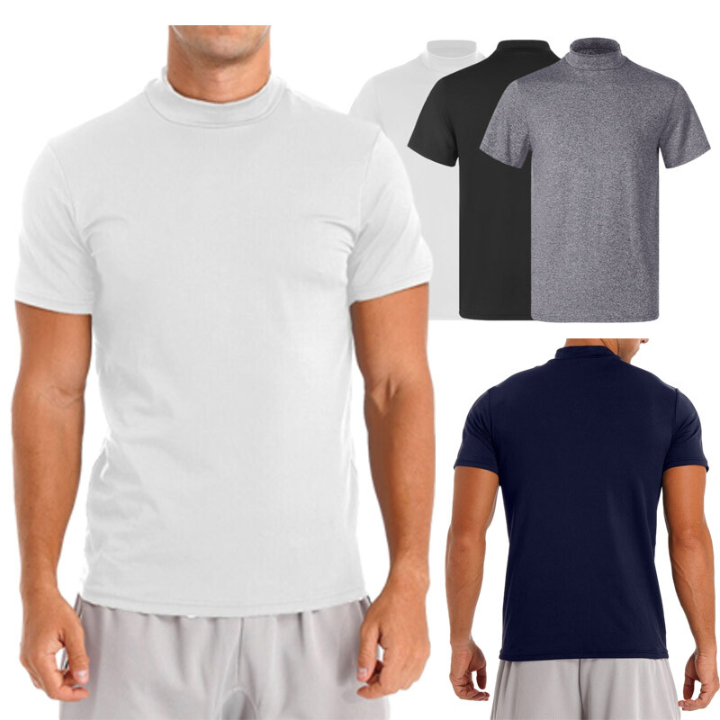 Freebily US Men Mock Neck T-shirt Short Sleeve Undershirt Casual Solid Color Top gallery