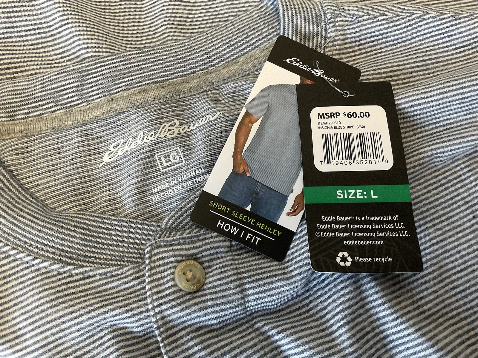 *NWT* Eddie Bauer Men's (Size L) Supersoft Henley, 1/4 Button gallery