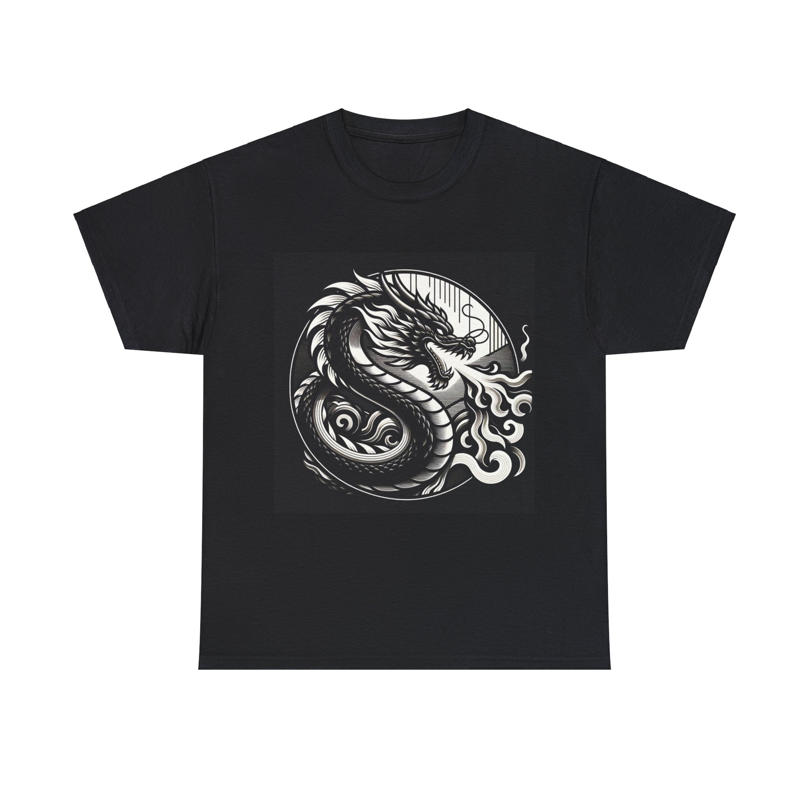 Unisex Adult T Shirt Fire-Breathing Dragon Art Deco Elegance Black White gallery