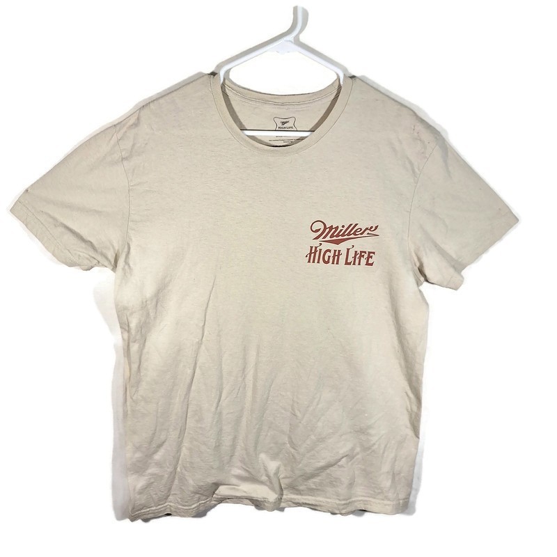 Miller High Life Beer Graphic Tshirt Mens L Short Sleeve Crew Neck Beige Cotton gallery