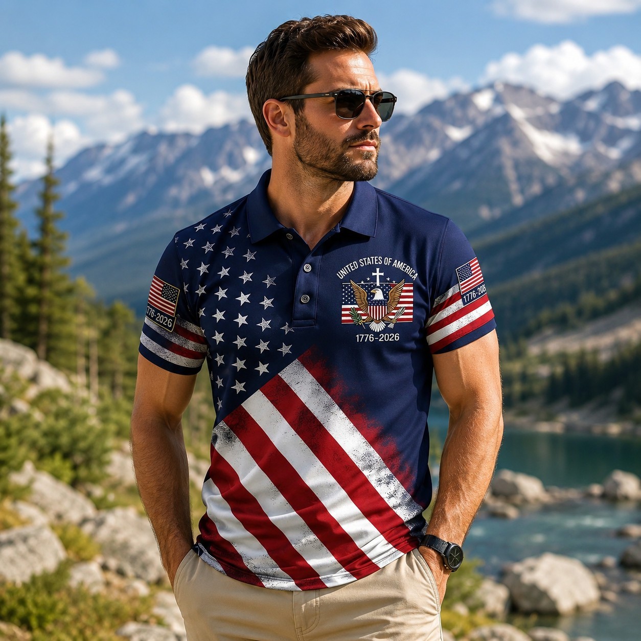 250th Anniversary Patriotic Polo Mens United States Of America 1776-2026 (S-5XL) gallery