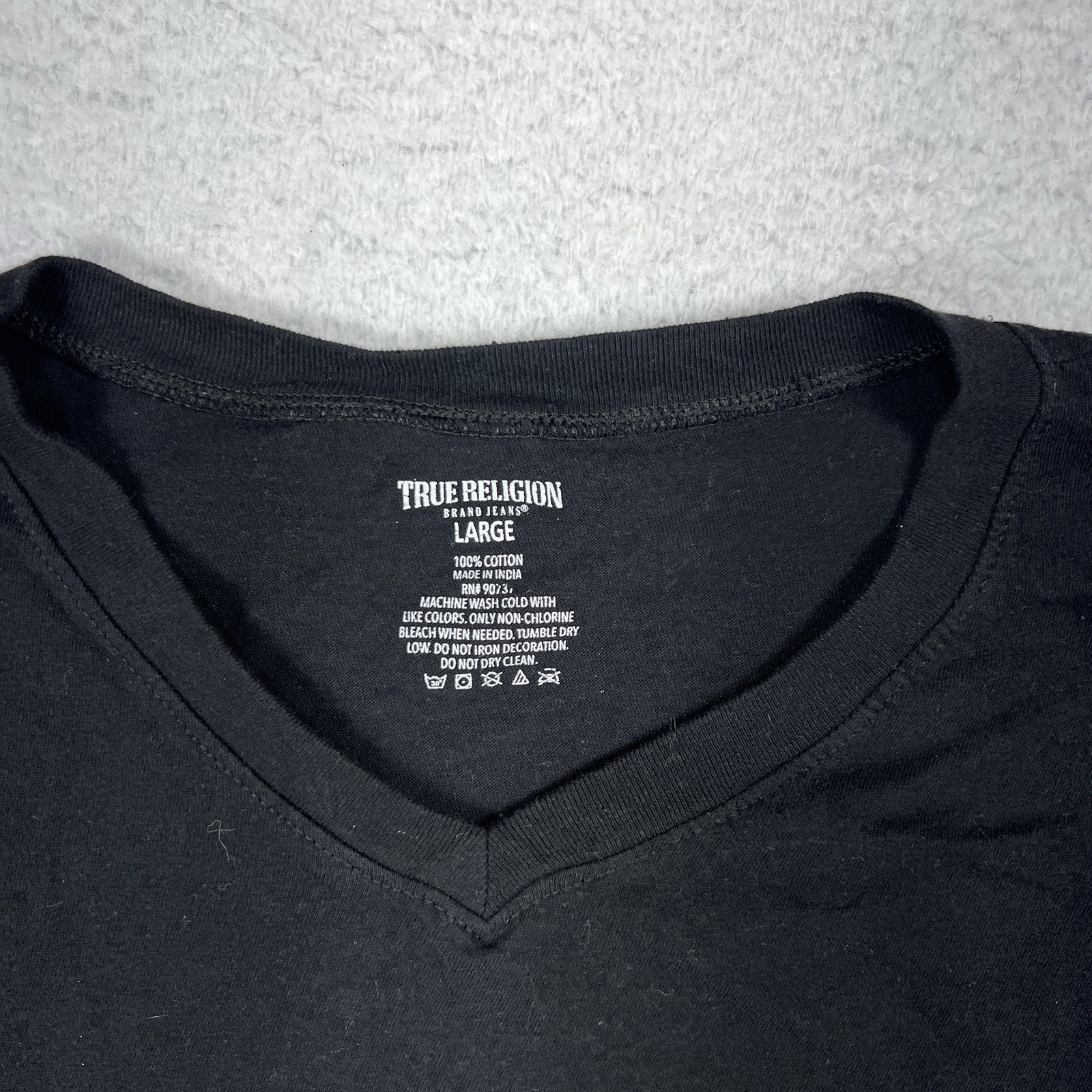 True Religion Men's Black V-Neck T-Shirt Large Fits Wide And Short (M Oversized) gallery