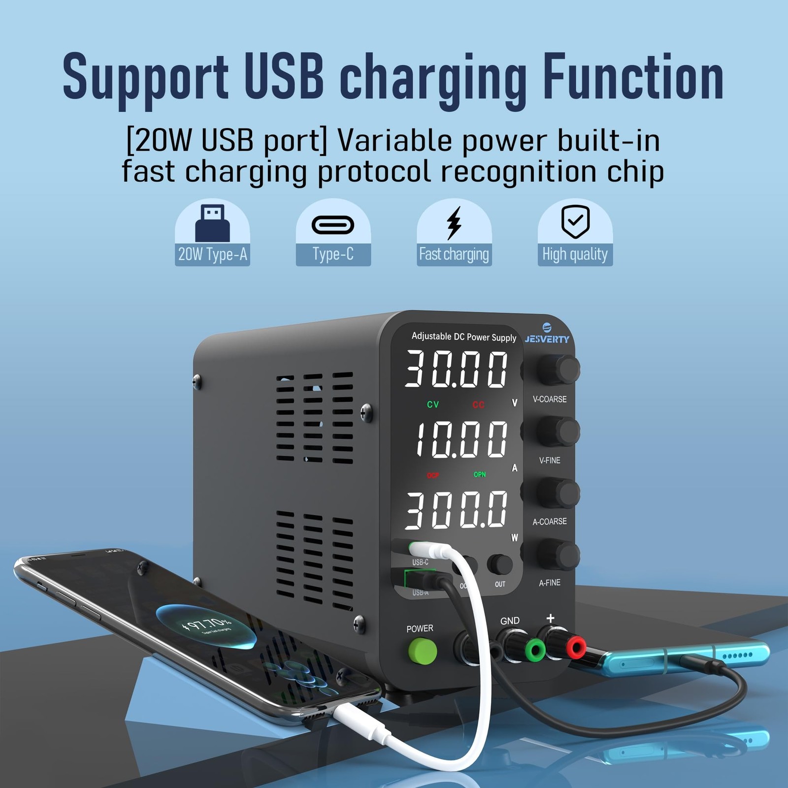 DC Power Supply Variable, 0-32V 0-10A Switching Bench Power Supply with 20W U…