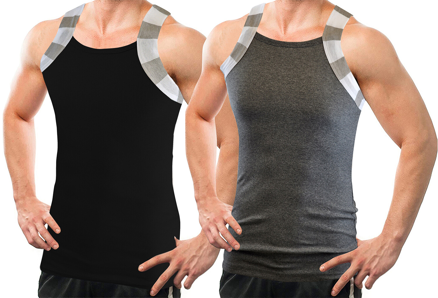 Different Touch 2 Pack Men Square Cut G-unit Style Tone Trim Tank Top A-shirts gallery