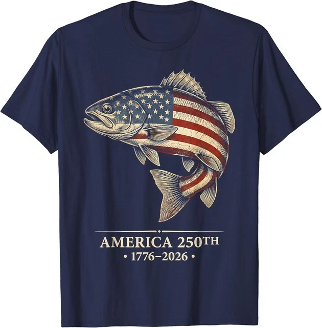 250 America Years 1776 2026 Fishing USA Flag 250th Birthday T-Shirt