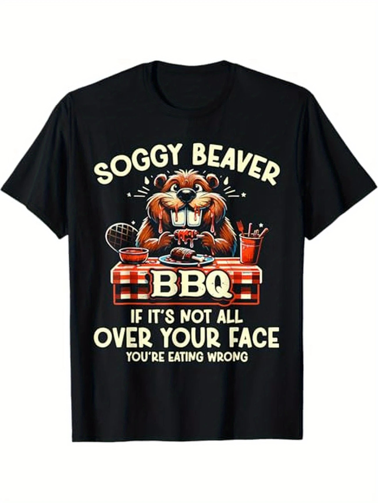 100% Cotton Funny BBQ T-Shirt - Soggy Beaver Humor for Men, Casual Loose Fit gallery