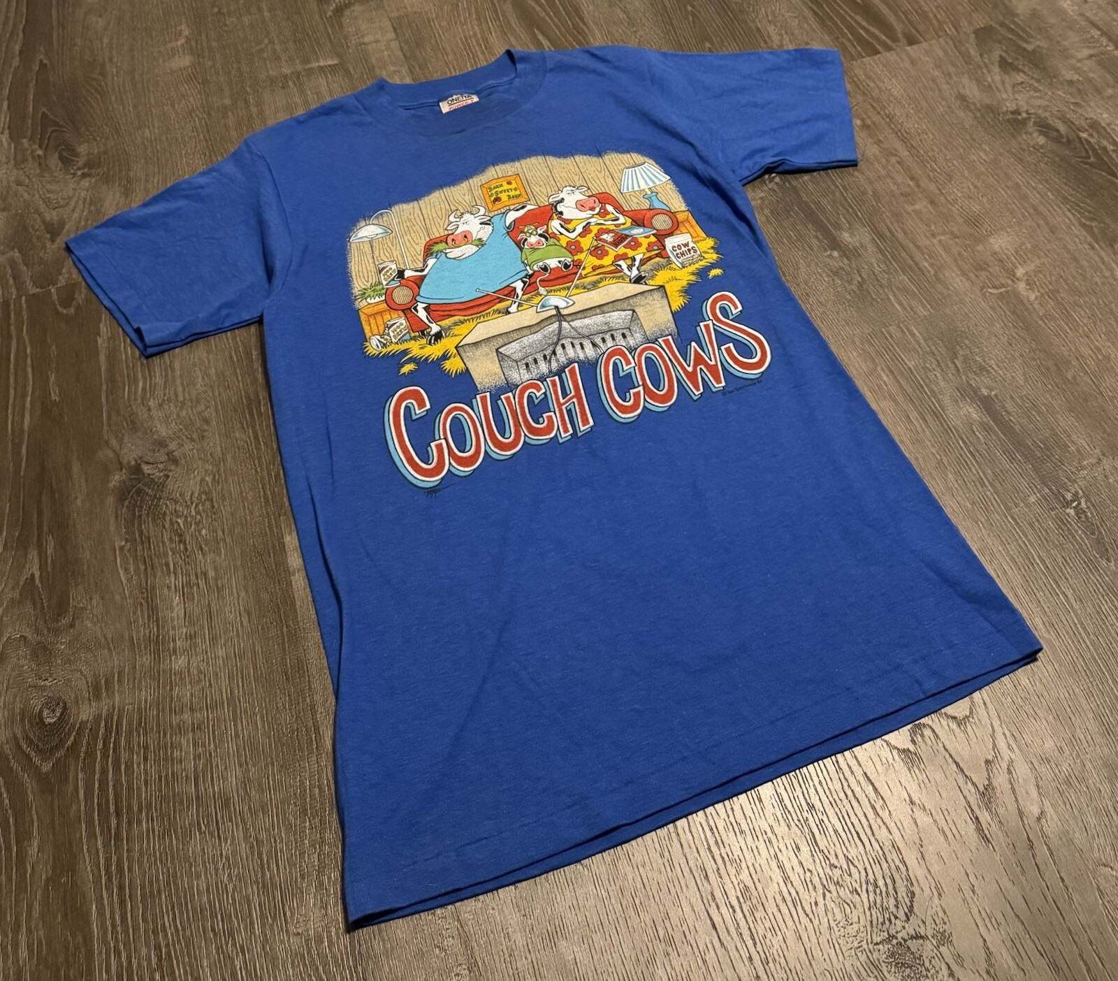 Vintage 90s Oneita T Shirt Couch Cows—Made In USA—Single Stitch Men’s Medium