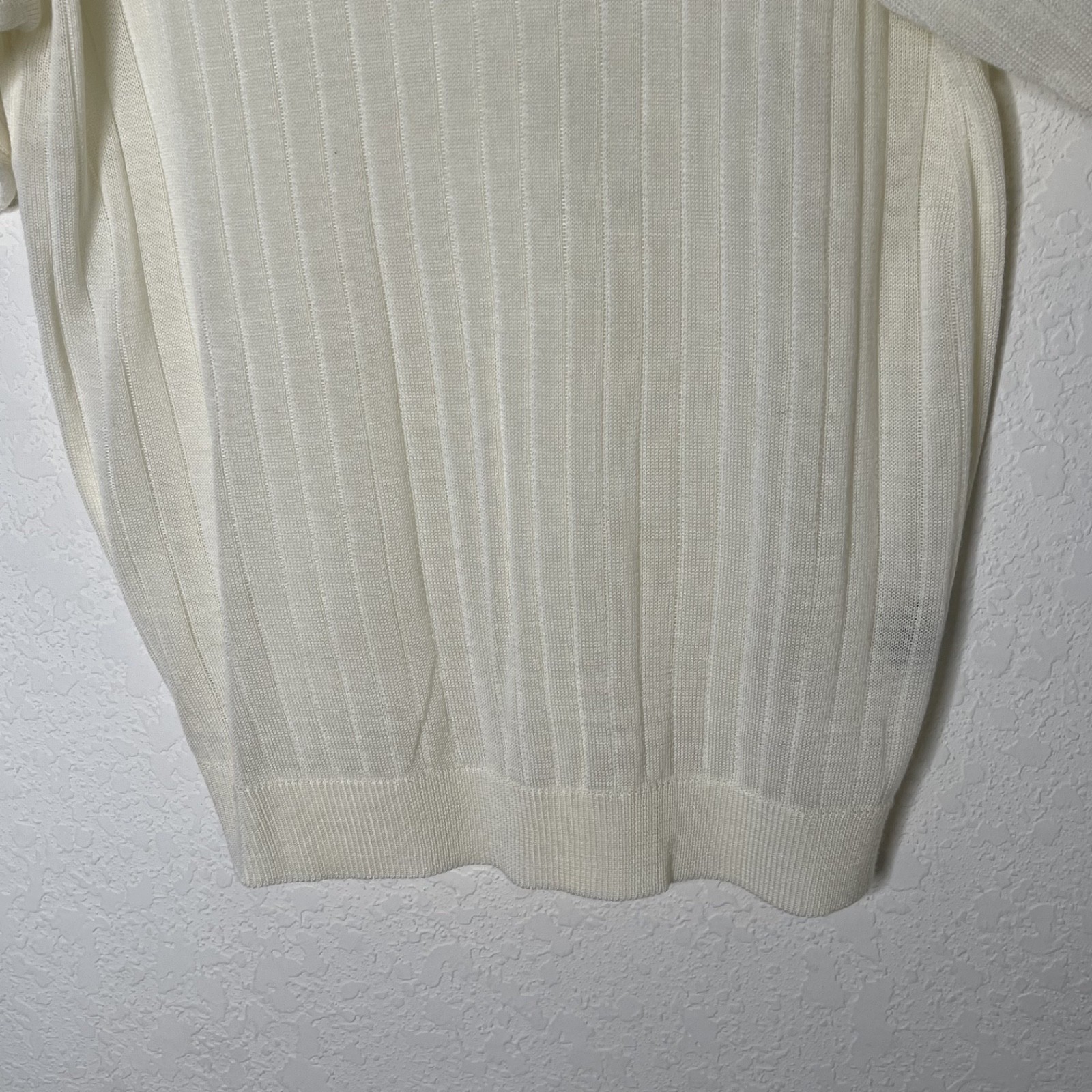 Vtg Henri Valdise Collection Short Sleeve Knit Shirt Mens Sz M Cream Semi Sheer gallery