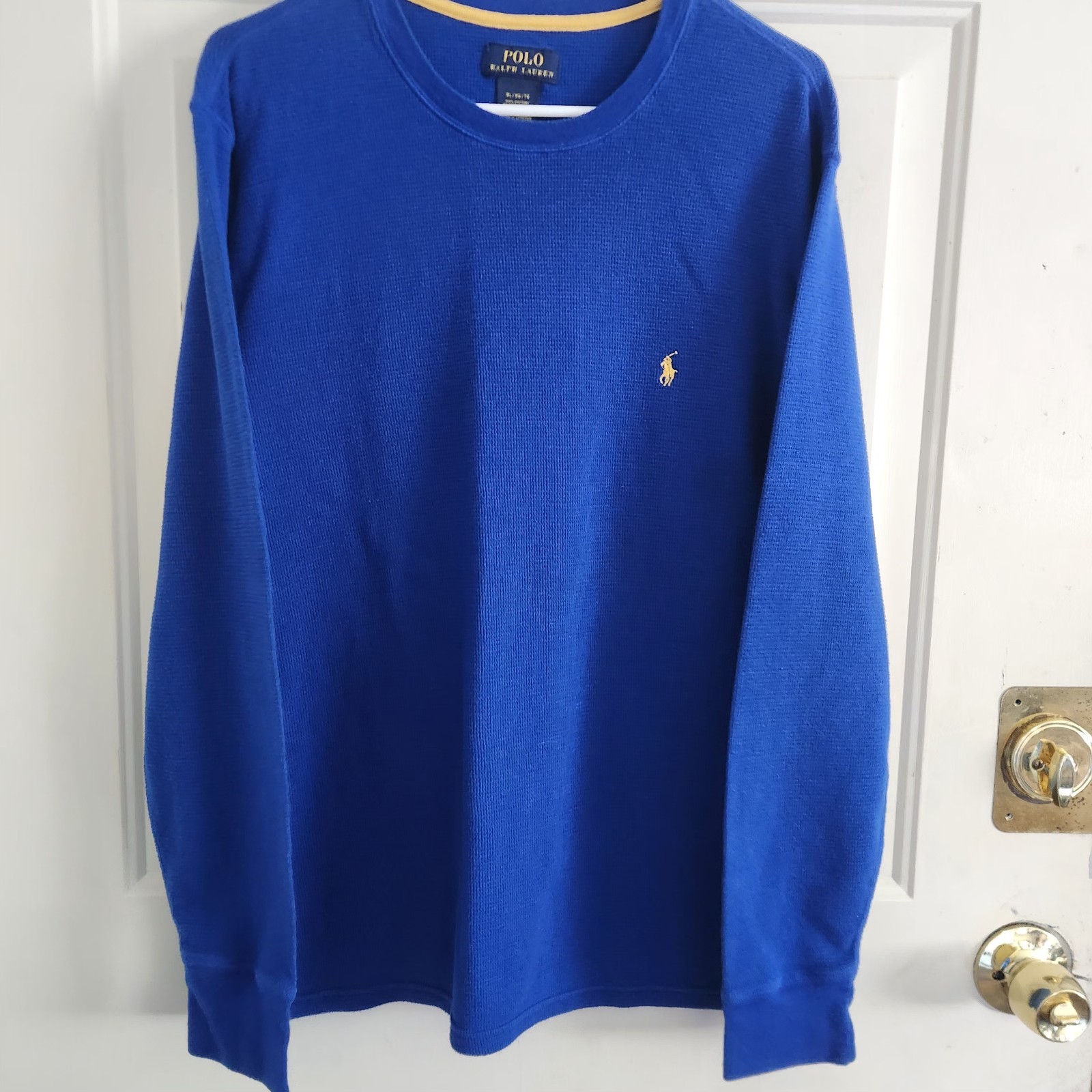 Polo Ralph Lauren Mens XL Blue Thermal Waffle Knit Long Sleeve Poly/Cotton Blend gallery