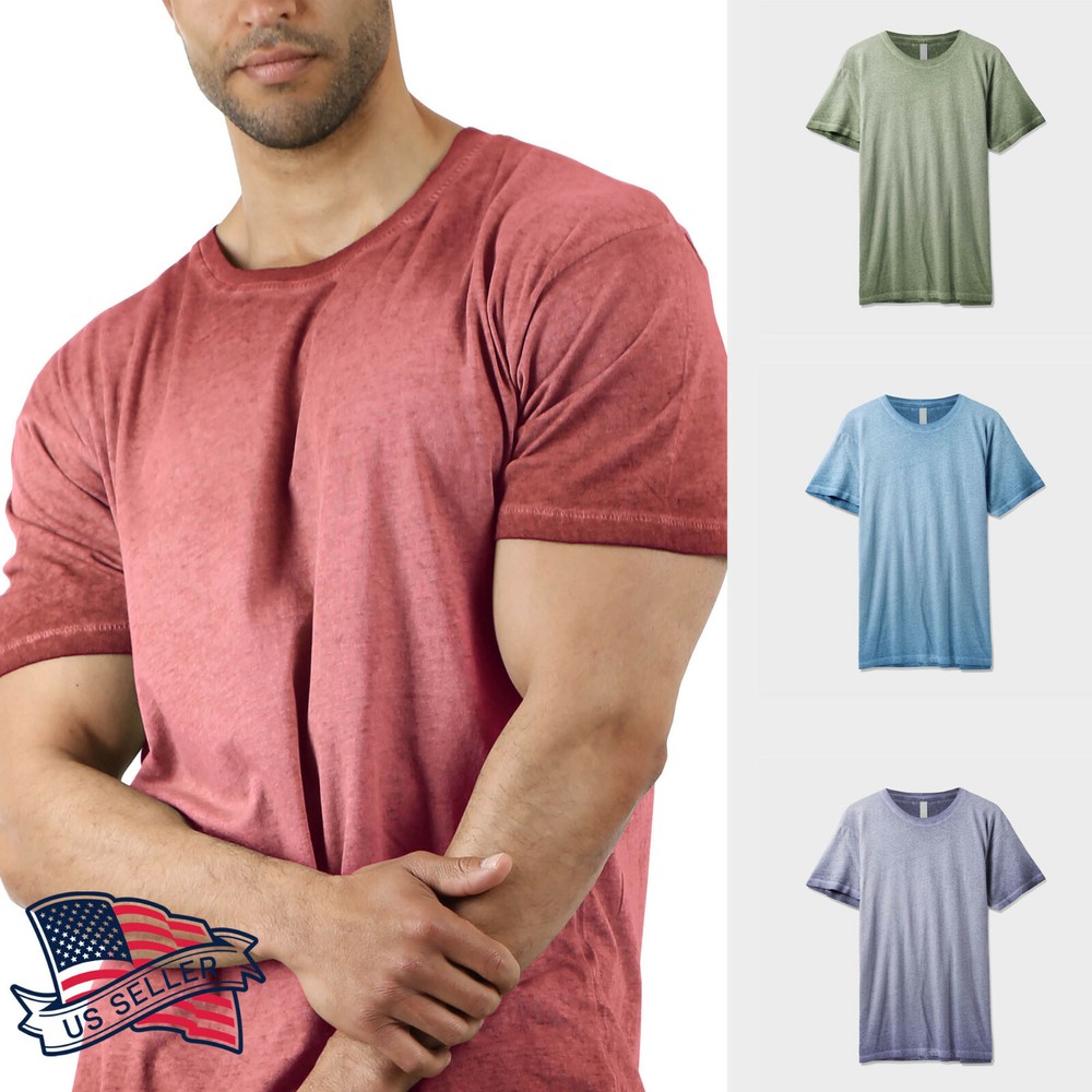 Mens Short Sleeve T Shirts Basic Oil Wash Soft Faded Vintage Casual Crewneck Tee