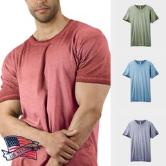 Mens Short Sleeve T Shirts Basic Oil Wash Soft Faded Vintage Casual Crewneck Tee