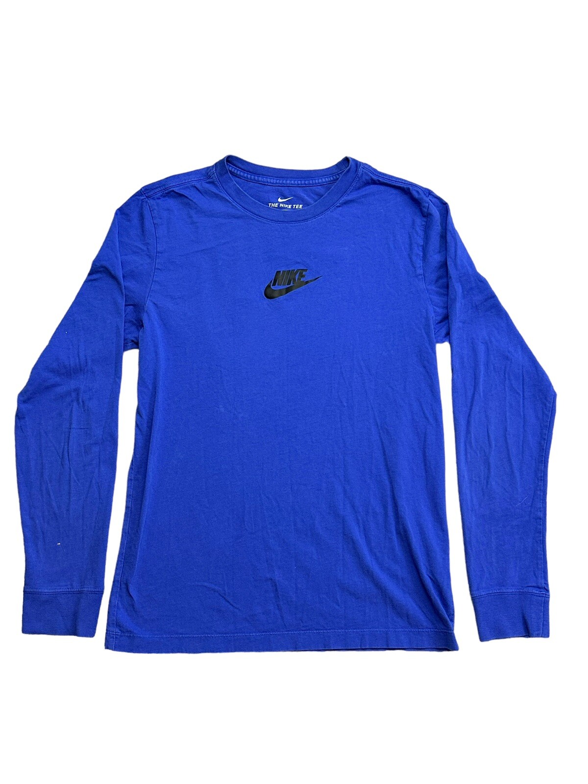 The Nike Tee Long Sleeve Just Do It 2 Sided Logo Ribbed Cuffs SMALL Royal Blue gallery