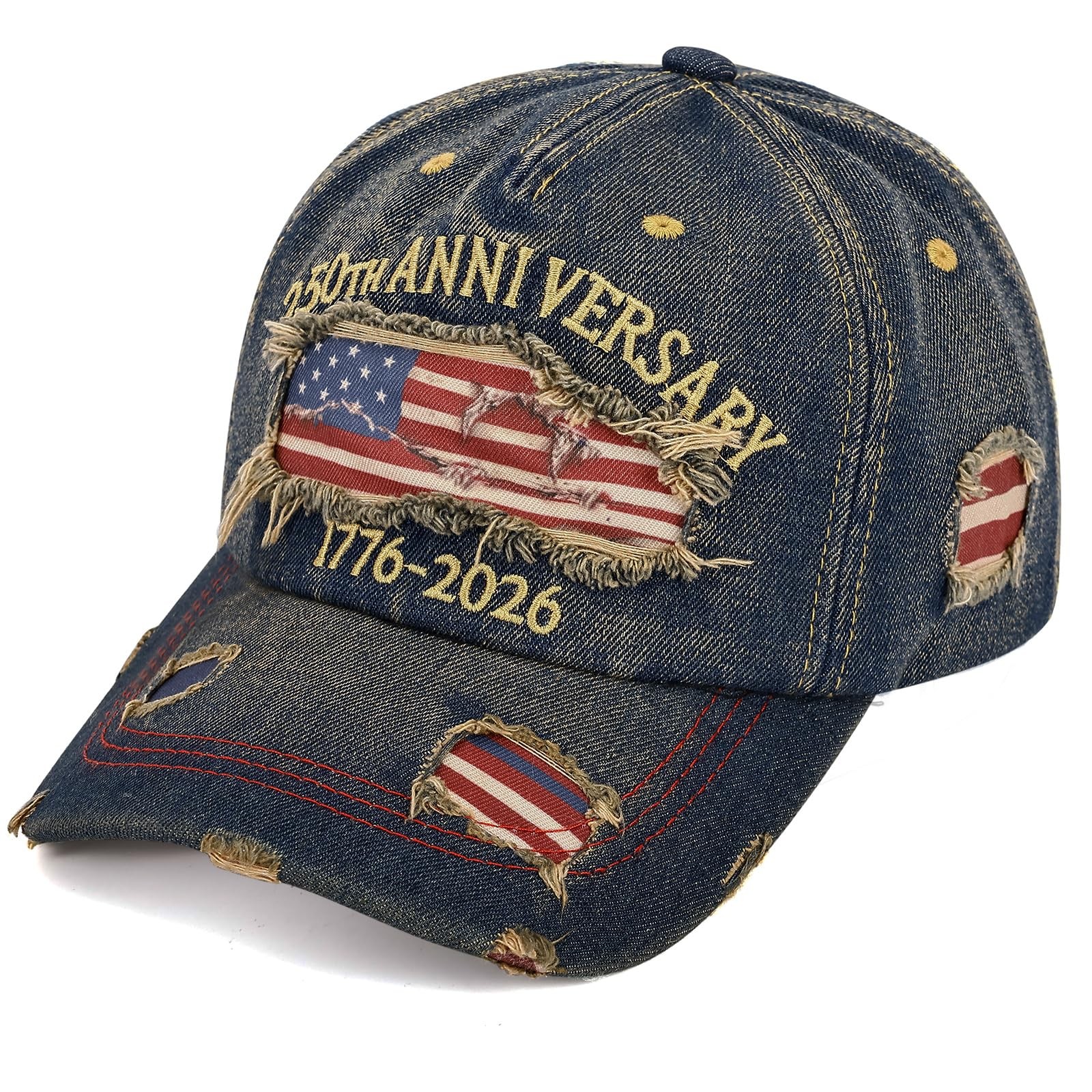 250 Anniversary USA Hat 17762026, Distressed Denim Embroidered Flag Patriotic... gallery