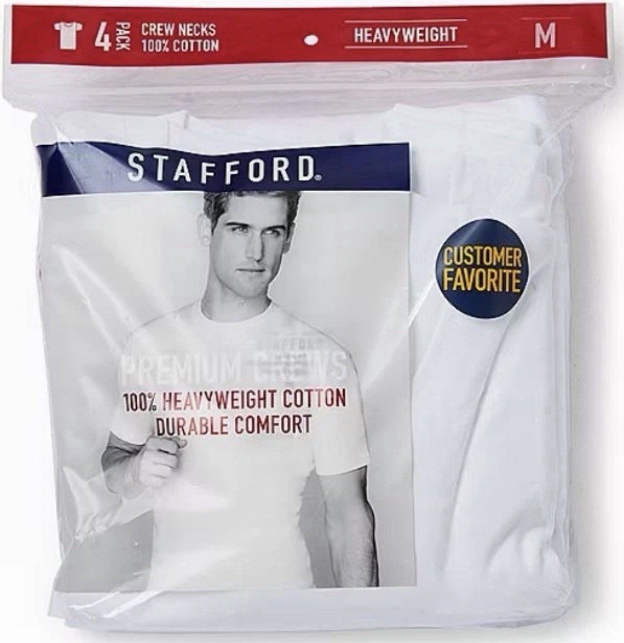 Stafford 4-Pack Men's Heavy Weight 100% Cotton Crew-Neck T-Shirt White gallery